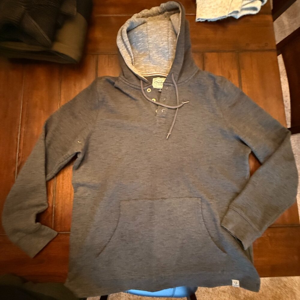 Flag and Anthem grey fleece hoodie with henley style buttons